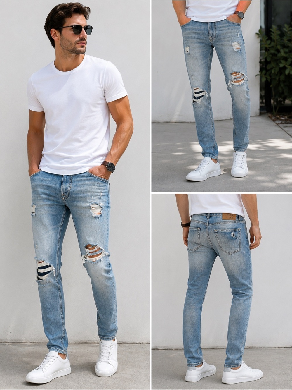ZARA Men’s Light Wash Distressed Skinny Jeans Size 30 Ripped Stretch Denim